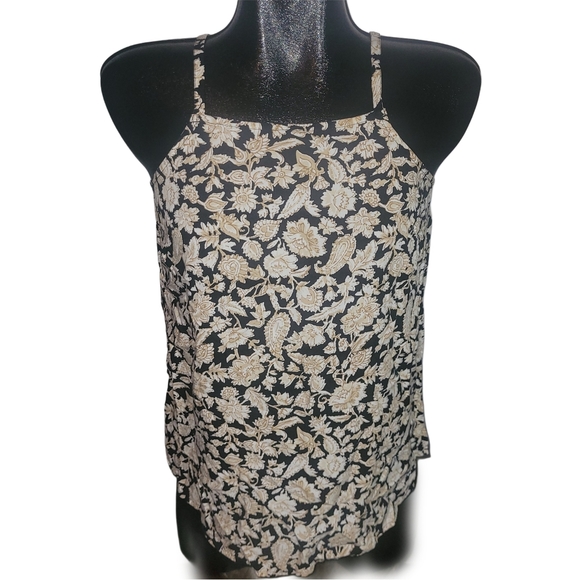 Old Navy Floral Print Black and Cream Tank Top S - Picture 1 of 6
